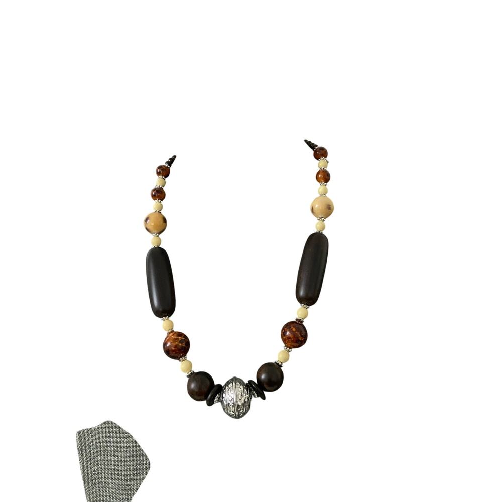 brown bead necklace with cream spacers